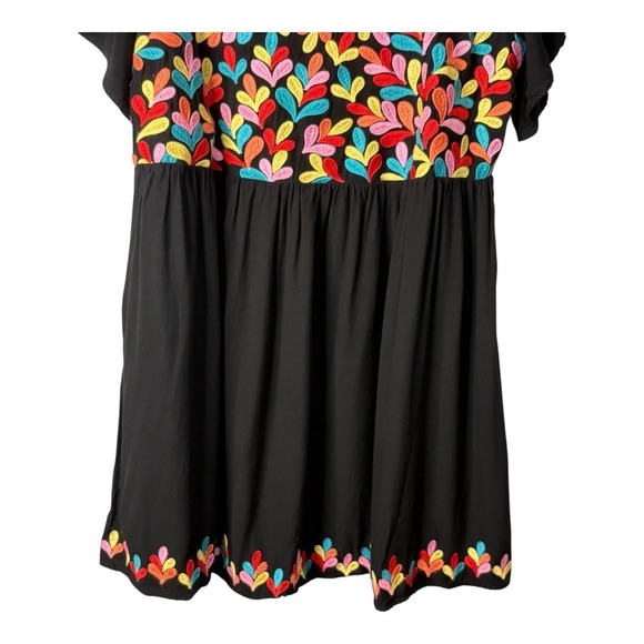 Savanna Jane Black Embroidered Babydoll Mini Dress Boho‎ Festival Size Medium - Picture 5 of 8